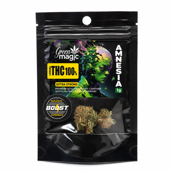 GREEN MAGIC BOOST ΑΝΘΟΣ ΚΑΝΝΑΒΗΣ AMNESIA THC LEGAL 100% 1gr