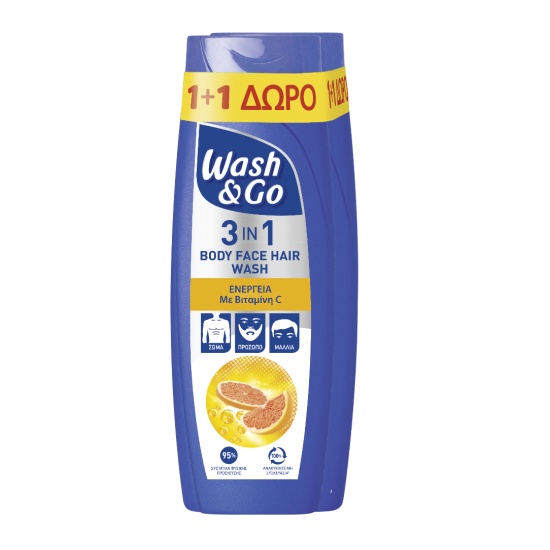 WASH & GO 3 ΣΕ 1 BODY FACE HAIR WASH BITAMIN C (1+1 ΔΩΡΟ) 360ml