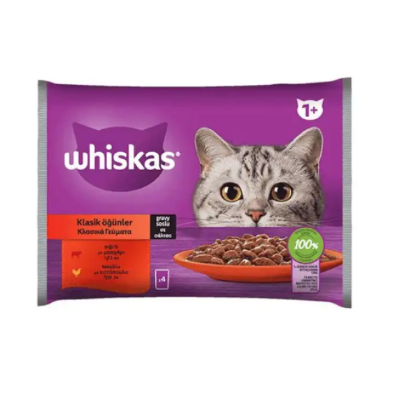 WHISKAS  ΓΑΤΟΤΡΟΦΗ ΠΑΤΕ 4X85GR ΦΑΚΕΛΟΣ ΚΟΤΟΠΟΥΛΟ & ΒΟΔΙΝΟ