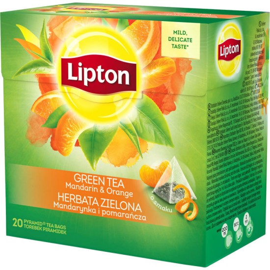 LIPTON  ΠΡΑΣΙΝΟ ΤΣΑΙ ΜΕ ΜΑΝΤΑΡΙΝΙ & ΠΟΡΤΟΚΑΛΙ 20 ΦΑΚΕΛΑΚΙΑ ΠΥΡΑΜΙΔΑ 36gr