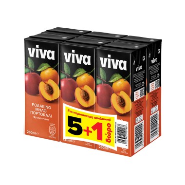 VIVA ΧΥΜΟΣ 250ml (5+1 ΔΩΡΟ) ΠΟΡΤΟΚΑΛΙ ΡΟΔΑΚΙΝΟ ΜΗΛΟ