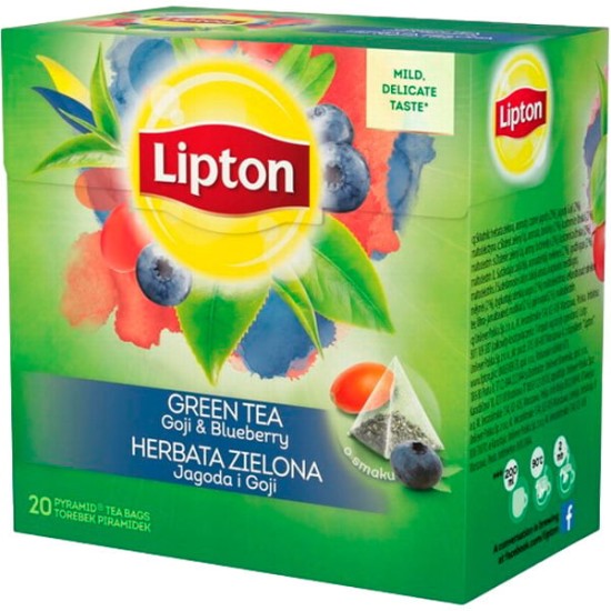LIPTON  ΠΡΑΣΙΝΟ ΤΣΑΙ ΜΕ GOJI & BLUE BERRY 20 ΦΑΚΕΛΑΚΙΑ ΠΥΡΑΜΙΔΑ 28gr