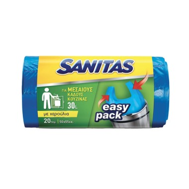 SANITAS ΣΑΚΟΥΛΑ ΑΠΟΡΡΙΜΑΤΩΝ EASY PACK ΜΕ ΧΕΡΟΥΛΙΑ 30L (50*55) 20ΤΕΜ