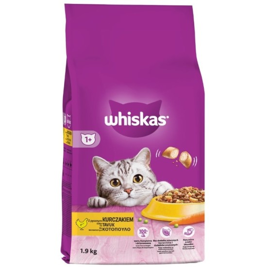 WHISKAS ADULT ΞΗΡΑ ΤΡΟΦΗ ΓΑΤΑΣ 1.9kg ΜΕ ΚΟΤΟΠΟΥΛΟ