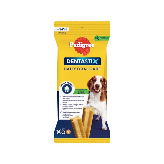 PEDIGREE DENTASTIX 128gr ΓΙΑ ΜΕΣΑΙΑ ΣΚΥΛΙΑ (10-25kg) 5ΤΕΜ