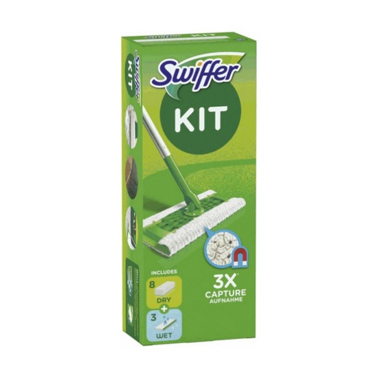 SWIFFER WET+DRY ΣΚΟΥΠΑ ΜΕ ΠΤΥΣΣΟΜΕΝΗ ΛΑΒΗ (8+3 ΠΑΝΑΚΙΑ) ΠΡΑΣΙΝΗ