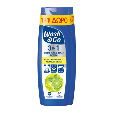 WASH & GO 3 ΣΕ 1 BODY FACE HAIR WASH ΜΕΝΤΑ&ΛΑΙΜ (1+1 ΔΩΡΟ) 360ml
