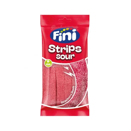 FINI ΖΑΧΑΡΩΤΑ 90GR SOUR STRIPS (ΓΛΩΣΣΕΣ) STRAWBERRY SHOCK