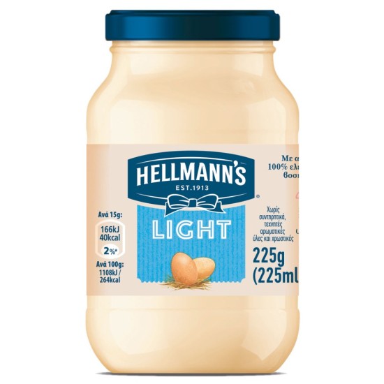 HELLMANN'S ΜΑΓΙΟΝΕΖΑ LIGHT 225GR ΓΥΑΛΙΝΗ ΣΥΣΚΕΥΑΣΙΑ