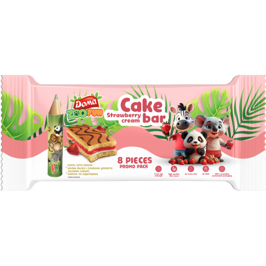 DOMA CAKE BAR 8X28GR ΜΠΑΡΑ ΚΕΙΚ ΒΑΝΙΛΙΑΣ ΜΕ ΓΕΜΙΣΗ ΦΡΑΟΥΛΑ ΚΑΙ ΚΡΕΜΑ