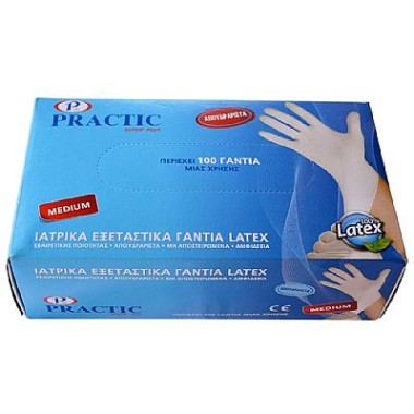 PRACTIC 100ΤΕΜ ΙΑΤΡΙΚΑ ΓΑΝΤΙΑ LATEX ΜΕ ΠΟΥΔΡΑ (MEDIUM)