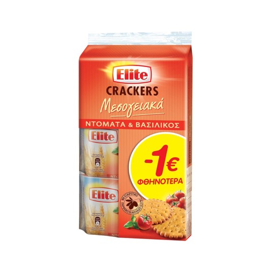 ELITE CRACKERS ΝΤΟΜΑΤΑ & ΒΑΣΙΛΙΚΟΣ 3χ105gr