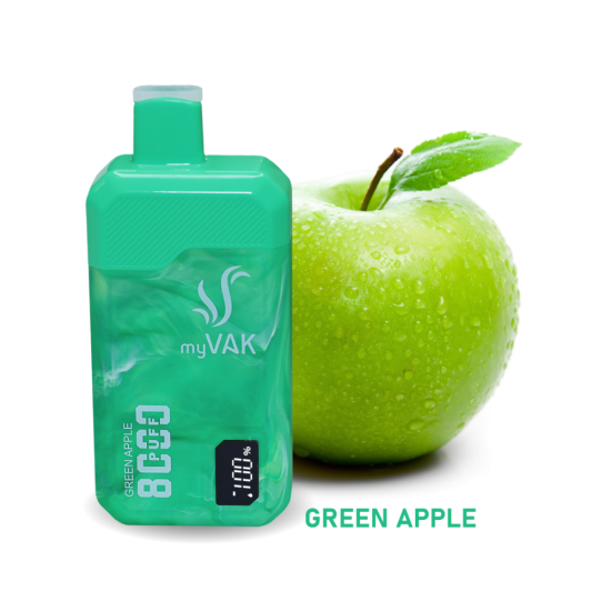 VAK ΗΛΕΚΤΡΟΝΙΚΟ ΤΣΙΓΑΡΟ (8000 PUFFS) GREEN APPLE 15ML Nicotine FREE