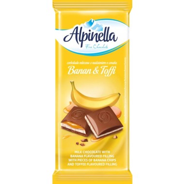 ALPINELLA ΣΟΚΟΛΑΤΑ 100gr ΓΑΛΑΚΤΟΣ ΜΕ ΓΕΜΙΣΗ ΜΠΑΝΑΝΑ & ΚΑΡΑΜΕΛΑ