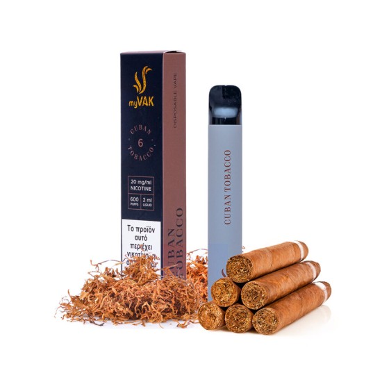 VAK ΗΛΕΚΤΡΟΝΙΚΟ ΤΣΙΓΑΡΟ CUBAN TOBACCO 2ML (600 PUFFS) 20mg Nicotine