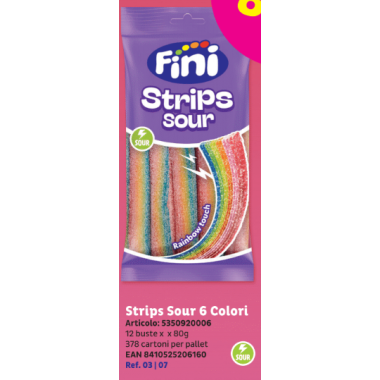 FINI ΖΑΧΑΡΩΤΑ SOUR STRIPS (ΓΛΩΣΣΕΣ RAINBOW) 90GR