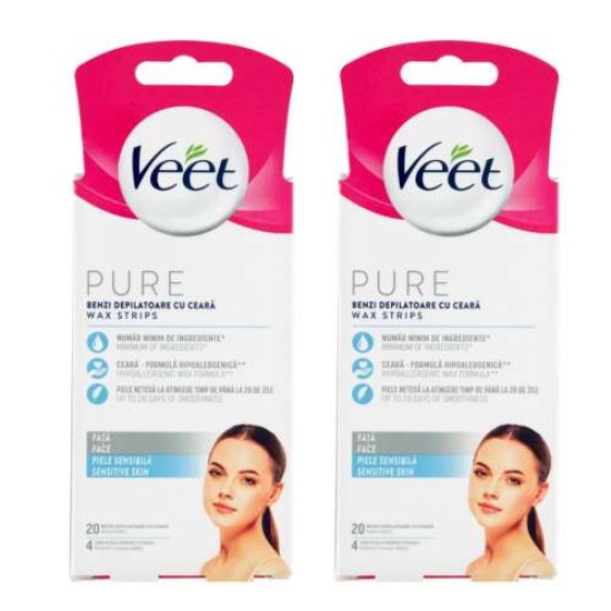 VEET ΤΑΙΝΙΕΣ ΚΕΡΙΟΥ ΓΙΑ ΤΟ ΠΡΟΣΩΠΟ PURE SENSITIVE 2x20pcs (ΓΑΛΑΖΙΟ)