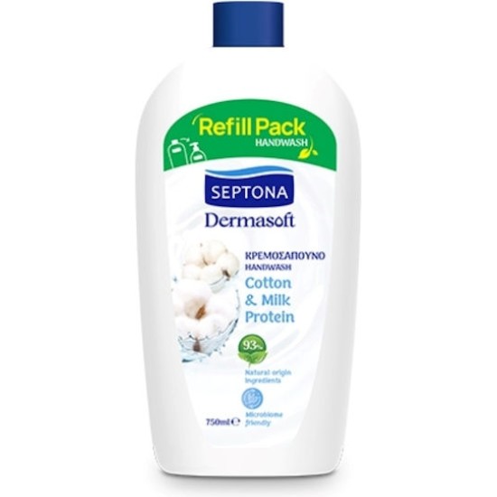 SEPTONA DERMASOFT ΚΡΕΜΟΣΑΠΟΥΝΟ REFILL PACK 750ml COTTON & MILK